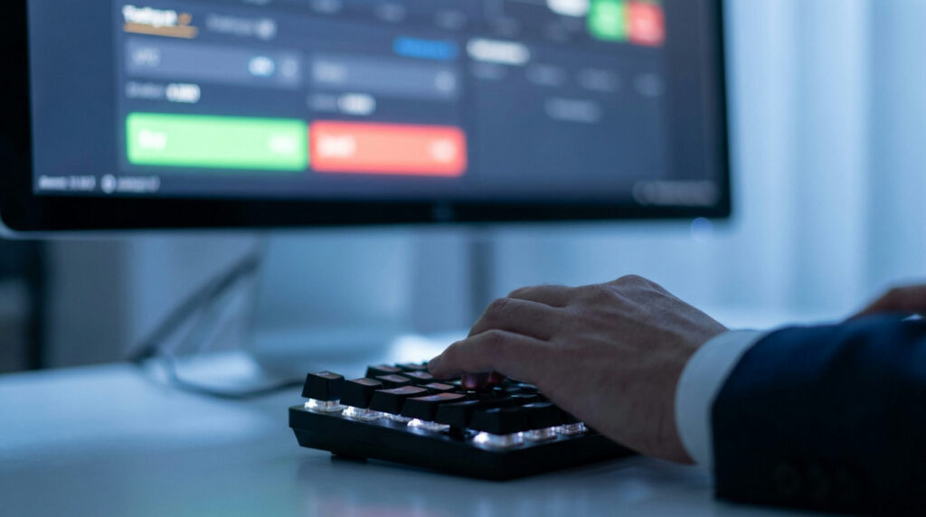 Futures order types: an order ticket on a trading platform with buy and sell buttons
