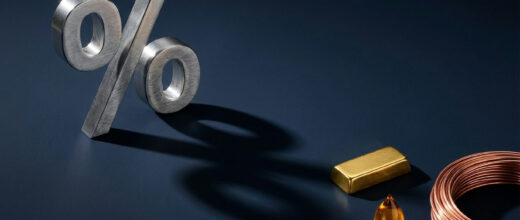 How interest rates affect commodity prices: percentage symbol casting a shadow over gold, oil and copper