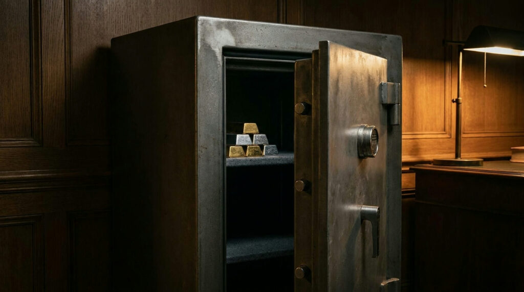 How to store physical gold and silver: home safe with gold and silver bars inside