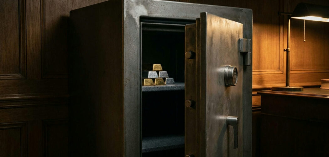 How to store physical gold and silver: home safe with gold and silver bars inside