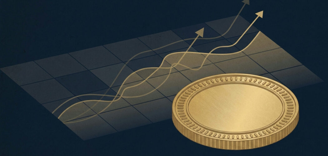 Spot price vs futures price: a gold coin in front of a calendar grid with faint price curves